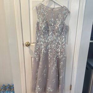 Rickie Freeman for Teri Jon Taupe Dress with White Floral Embroidery